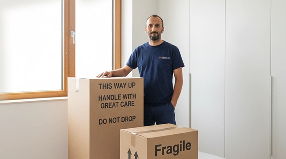 A team member with packed goods